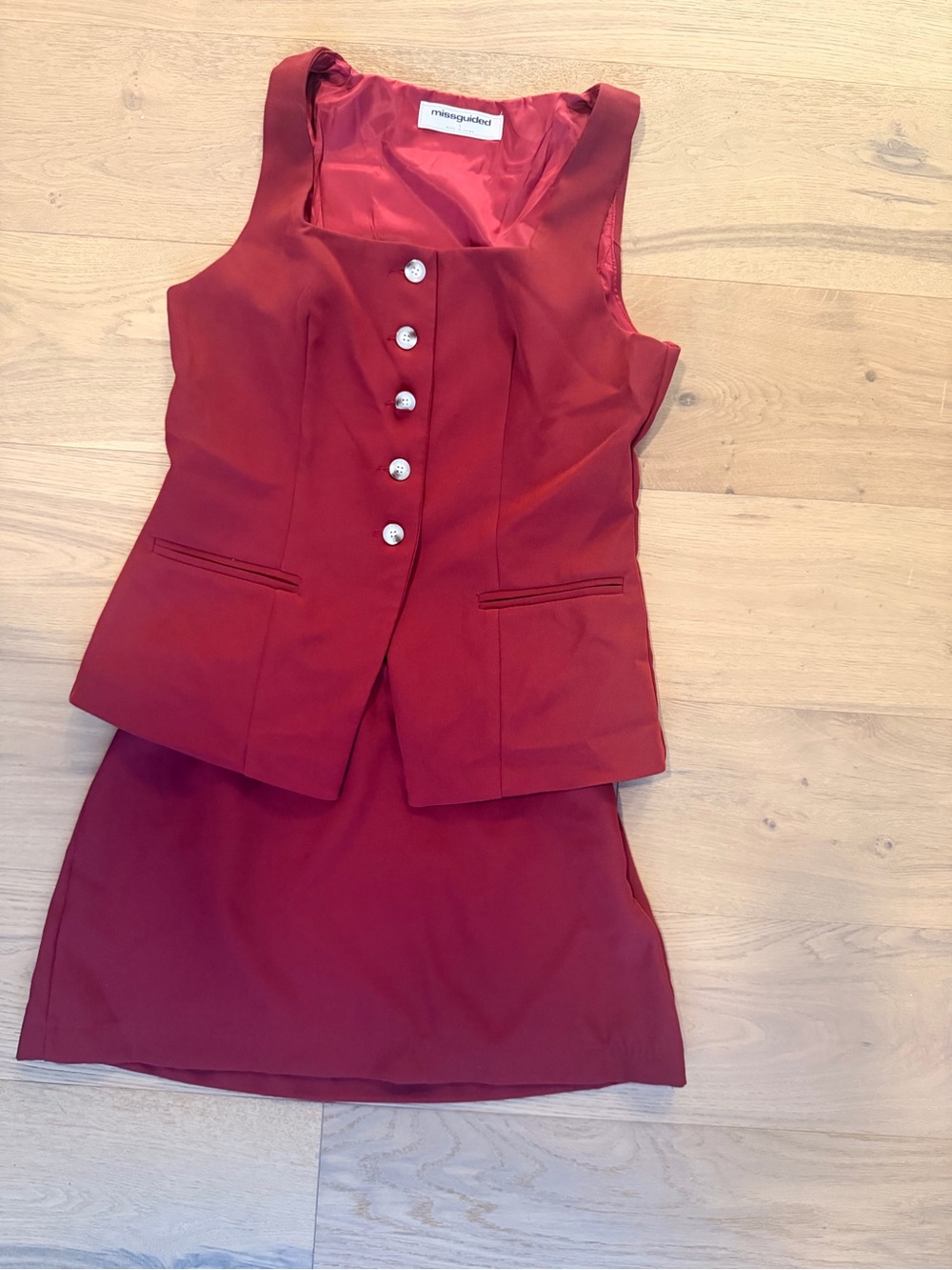 Missguided Red Sleeveless Vest & Mini Skirt Set